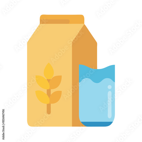 Oat milk carton and glass filled with oatmilk