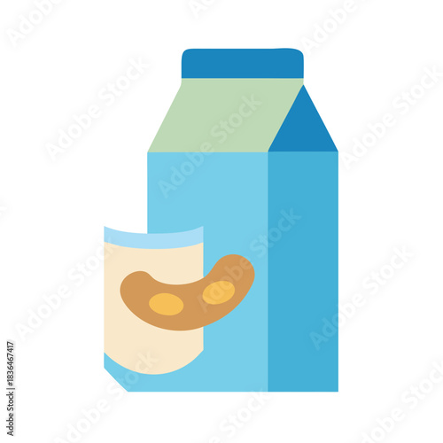 Flat design illustration of soy milk carton and glass
