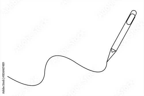 Continuous one line art drawing of wooden pencil for writing. Back to school education hand drawn vector illustration