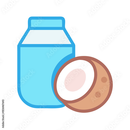 Vector illustration of coconut milk and cut open coconut