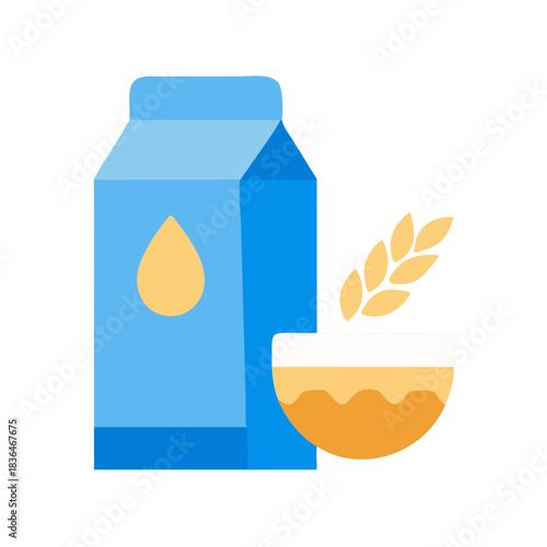 Flat design illustration of breakfast cereal with milk box