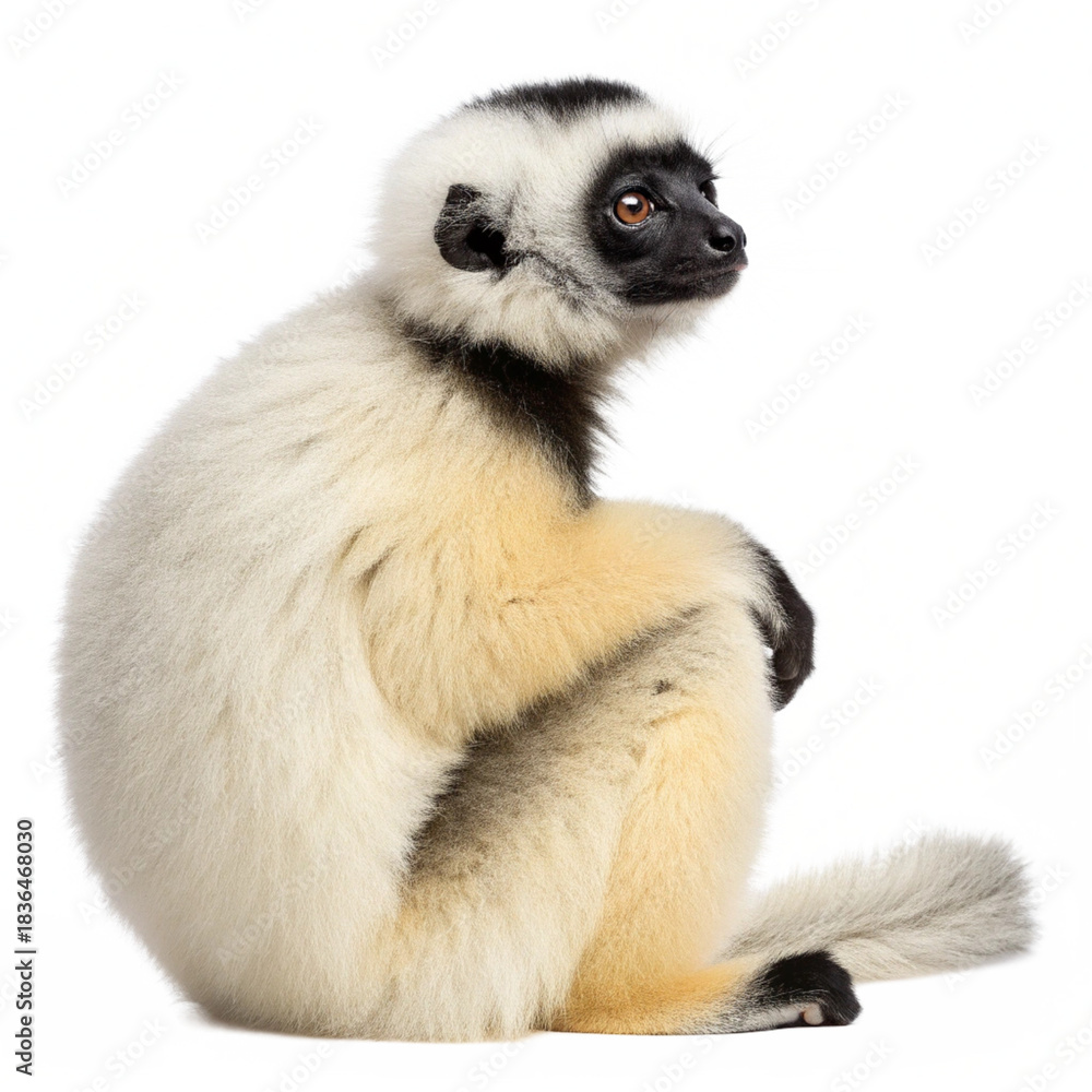 Fototapeta premium Sifaka Lemur Sitting Isolated on White Background