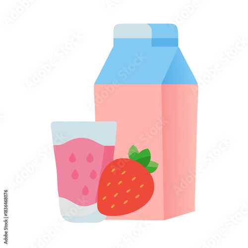 Flat design illustration of strawberry milk and juice box