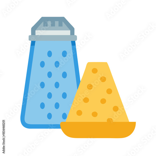 Flat vector image of cheese grater and swiss cheese