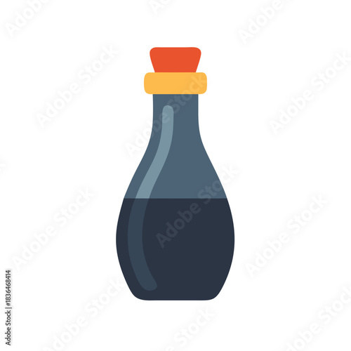 Stylized bottle illustration with dark liquid and cork stopper