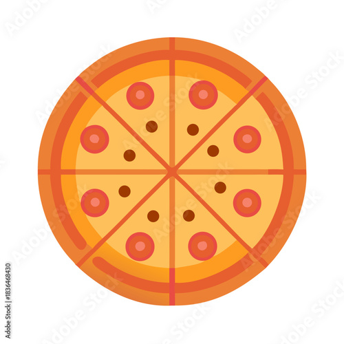 Stylized flat lay pizza with pepperoni and mushroom toppings