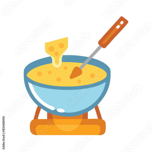 Flat vector illustration of cheese fondue with dipping ingredients