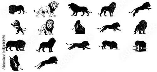 the noble fury an icon set capturing the lions sovereign spirit, isolated on transparent background