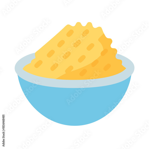 Flat vector illustration of yellow grits in a blue bowl