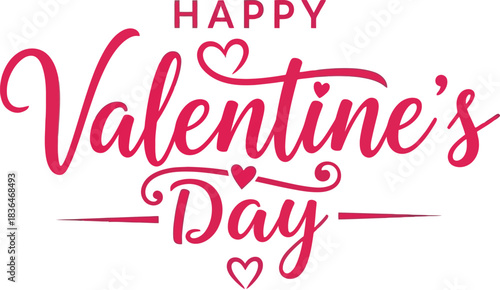 Elegant happy valentines day calligraphy with hearts on a white background