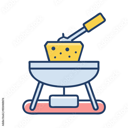 Flat design cheese fondue illustration on a black backdrop