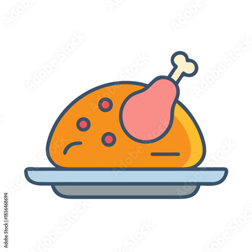 Festive Thanksgiving turkey icon on a serving platter