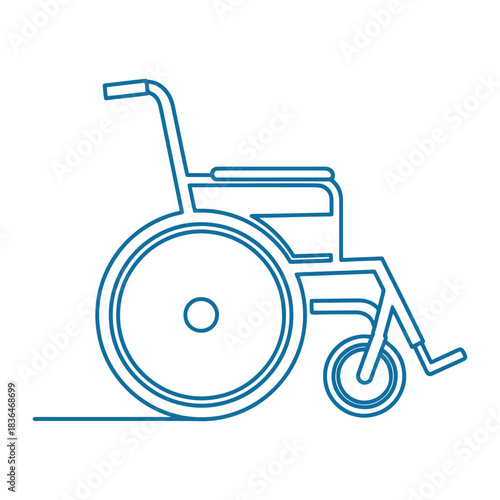 Blue outline of a wheelchair on a white background mobility assistance