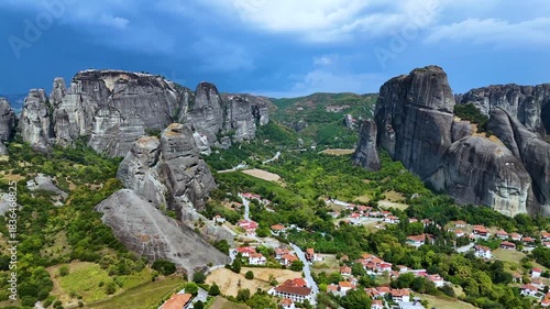 View of Meteora with Eastern Orthodox monasteries, a rock formation in the regional unit of Trikala, in Thessaly, in northwestern Greece, UNESCO World Heritage Site