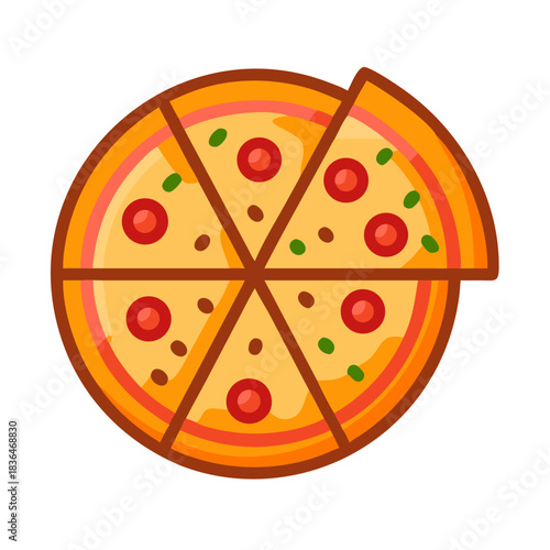 Flat design pizza illustration against white background graphic style