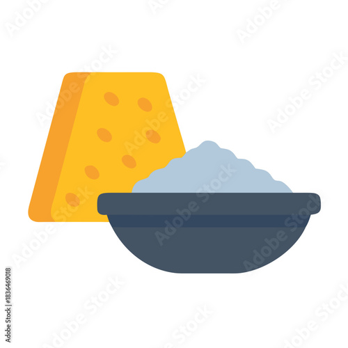 Graphical cheese block and bowl of cheese dip snack