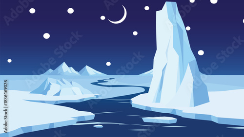 Arctic Iceberg Landscape Vector Illustrator Artwork. 