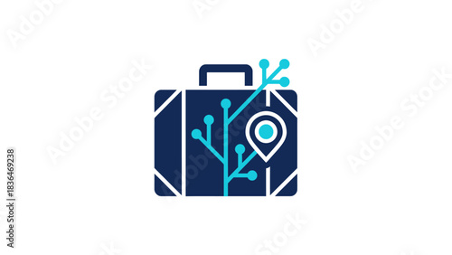 Global Connectivity Digital Location Travel Suitcase Icon