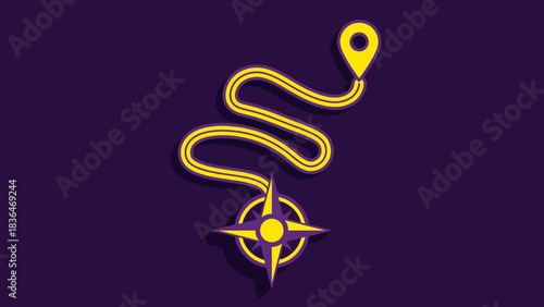 Guidance Path with Compass and Map Pin Destination Concept