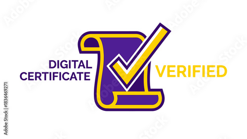 Digital Certificate Verified Icon with Checkmark for Online Security and Validation