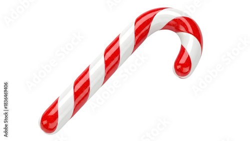 Striped red and white candy cane on white background