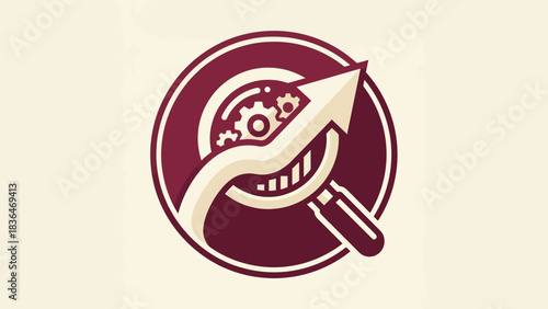 Business Growth Analysis Magnifying Glass Gear Arrow Icon