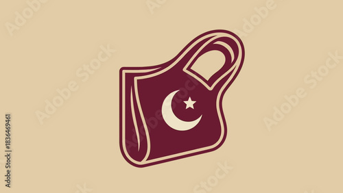 Maroon Islamic Shopping Bag with Crescent Moon Star Symbol Design
