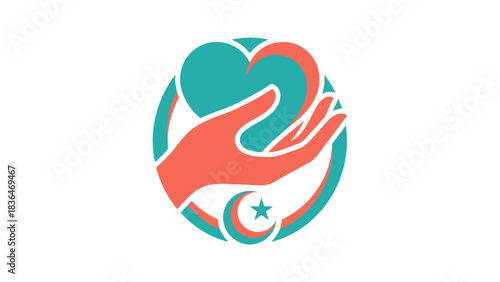 Islamic Compassion Hand Holding Heart with Crescent Star Symbol