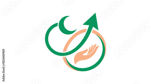 Islamic Community Growth and Charity Concept with Hand and Upward Arrow Symbol