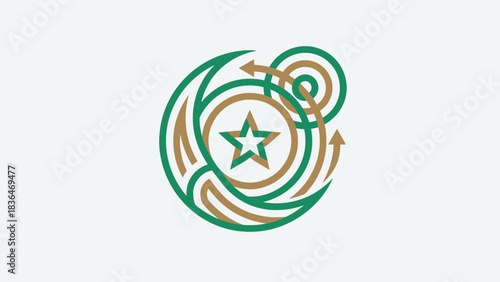 Modern Star Circle Logo with Dynamic Flowing Arrows and Intertwined Lines