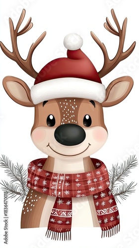 A charming reindeer adorned with a bright red hat and scarf, perfect for adding festive cheer to your holiday decorations