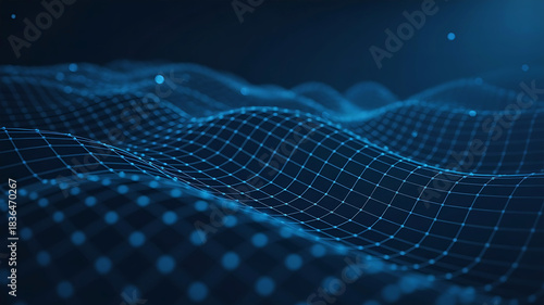 Abstract blue technology background with flowing lines and glowing dots for digital innovation