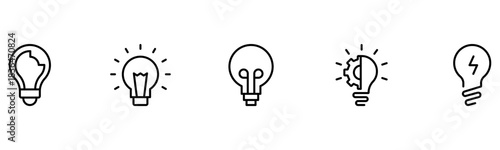 Light vector web line icons depicting light bulbs, ideas, innovation, creativity, and illumination for inspired thinking and solutions.