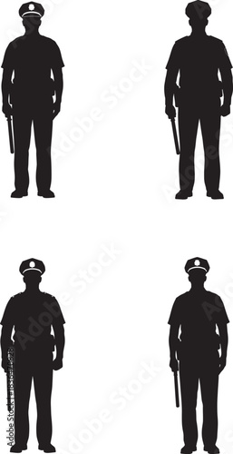 Silhouette of policeman standing at attention in a grid pattern
