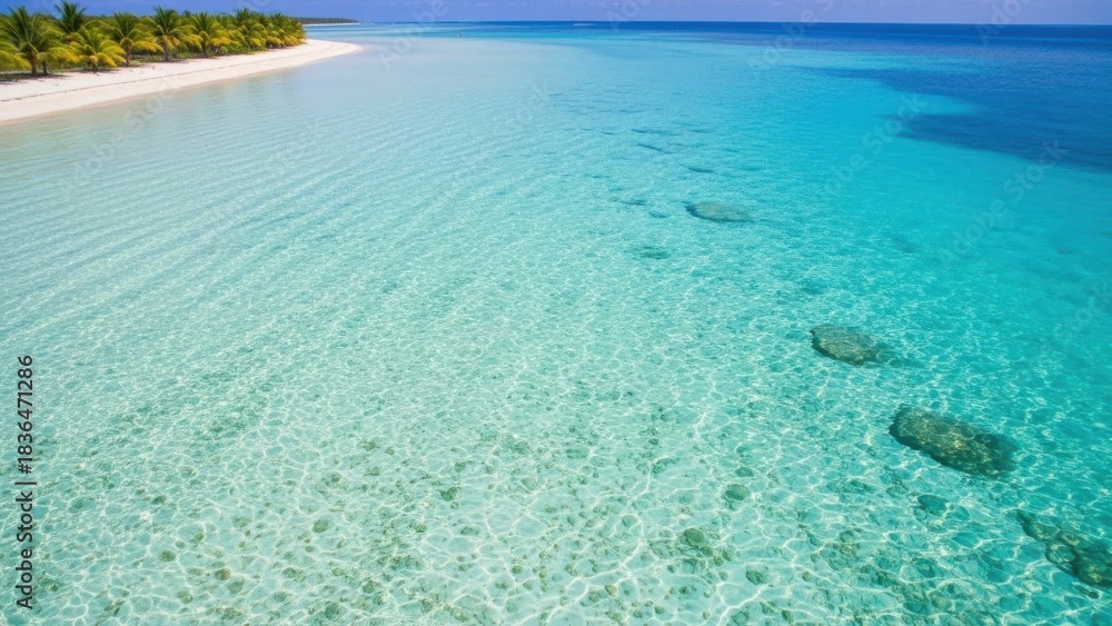 Obraz premium Tropical island beach with clear turquoise water and palm trees