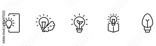 Light vector web line icons depicting light bulbs, ideas, innovation, creativity, and illumination for inspired thinking and solutions.