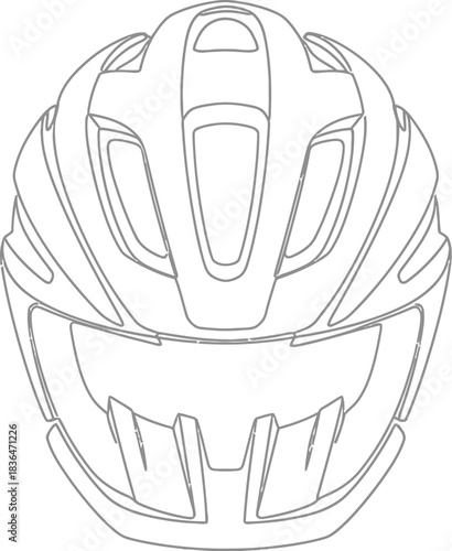 Minimalist line art of a modern bicycle helmet on a clean white background view