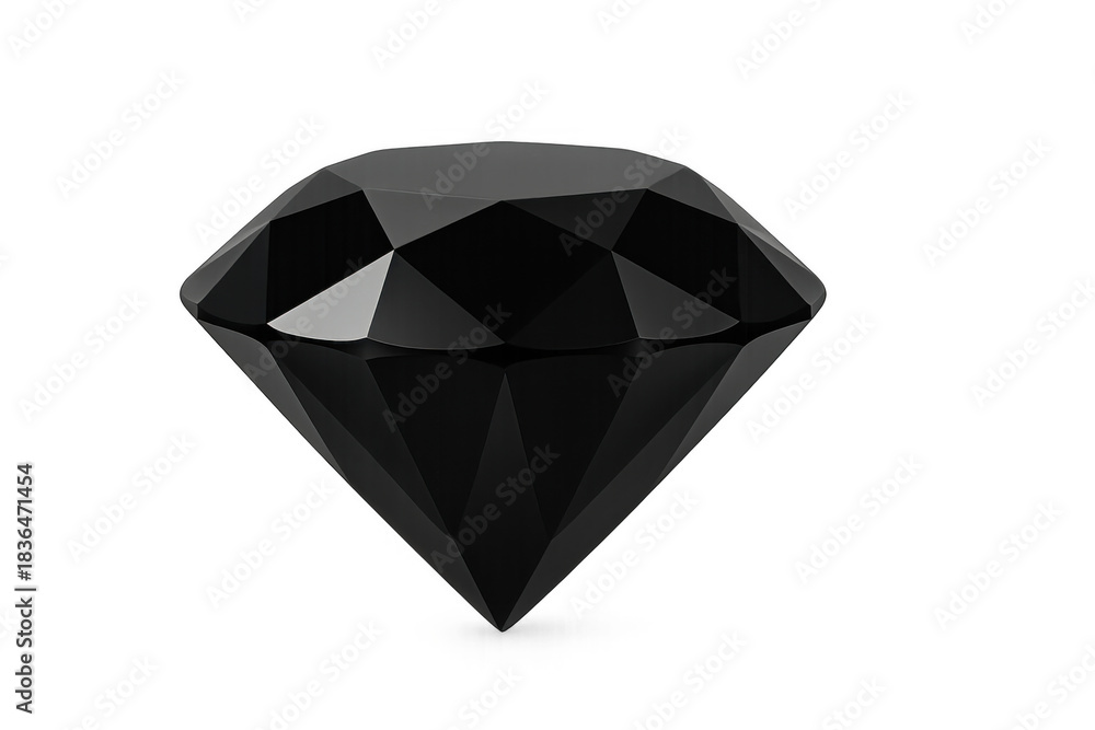 Fototapeta premium Black diamond gem isolated on a transparent background. Reflecting light with many facets, symbolizing elegance and priceless value