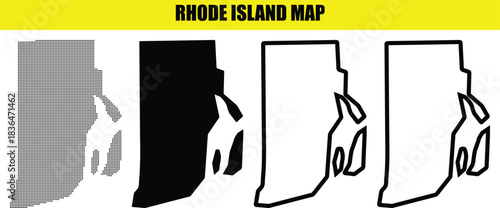 Vector of Rhode Island map vector illustration showing state borders in different styles for infographic and design use