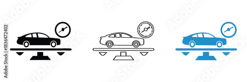 Car and money on scales icon, vector. Buying car concept flat style. Car price concept.Car on scale measuring weight for transport industry analysis.editable stroke