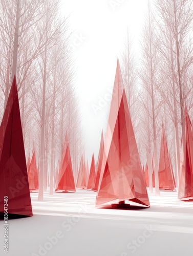 Abstract Geometric Shapes Represent Christmas Trees in a Snowy Winter Forest Creating a Festive Scene Filled With Winter Charm and Beauty