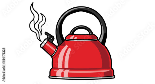 Red kettle steaming hot water