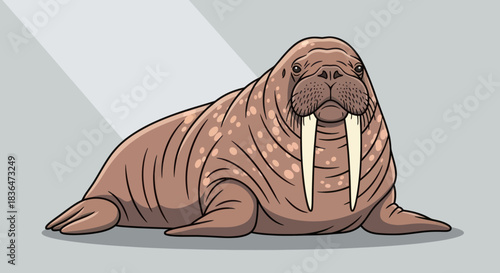 Illustration of a walrus lying down with tusks