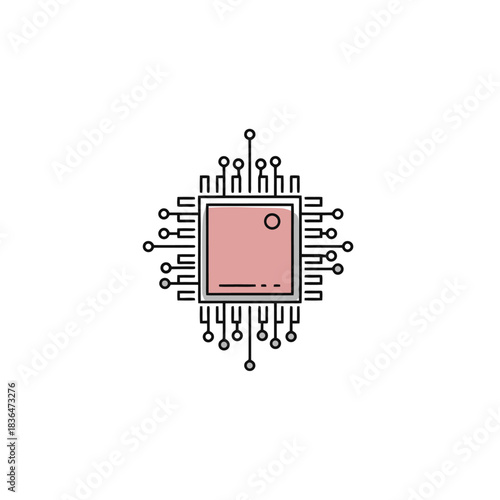 Modern Microchip Circuit Board Technology Icon Digital Electronic Component