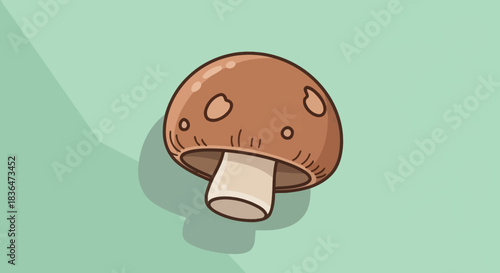 A cute cartoon mushroom illustration on a light green background