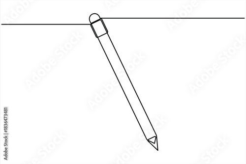 Continuous one line art drawing of wooden pencil for writing. Back to school education hand drawn vector illustration