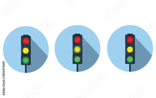 Traffic lights with red yellow and green color signals vector set