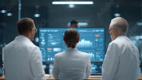 Team of Professionals Analyzing Data on Computer Screens in a Modern Office Environment with High-Tech Graphics 4k video footage