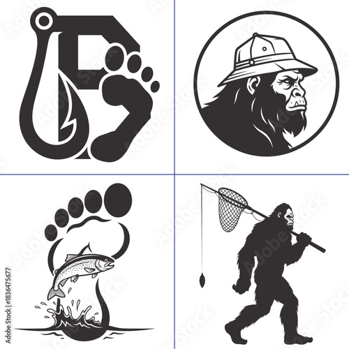 bigfoot fishing logo hook footprint trout walking sasquatch bundle