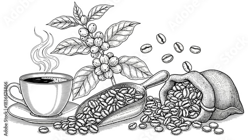 cup of coffee and beans